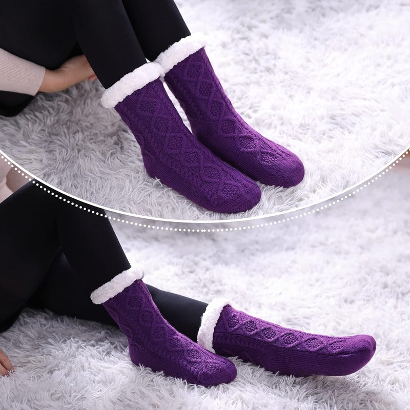 LINEMIN Womens Slipper Socks Winter Warm Fleece Lined Socks Cozy Soft Thick Fuzzy Non Slip Indoor Christmas Socks - Image 4
